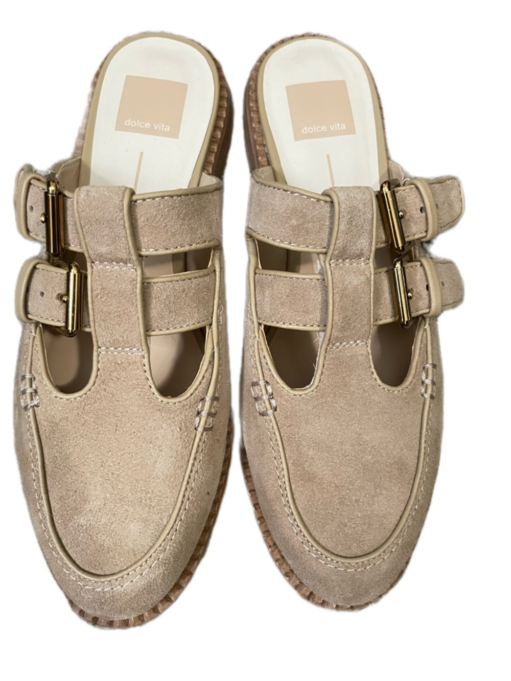 Dolce Vita Taupe Suede Double-Buckle Clog Mules
